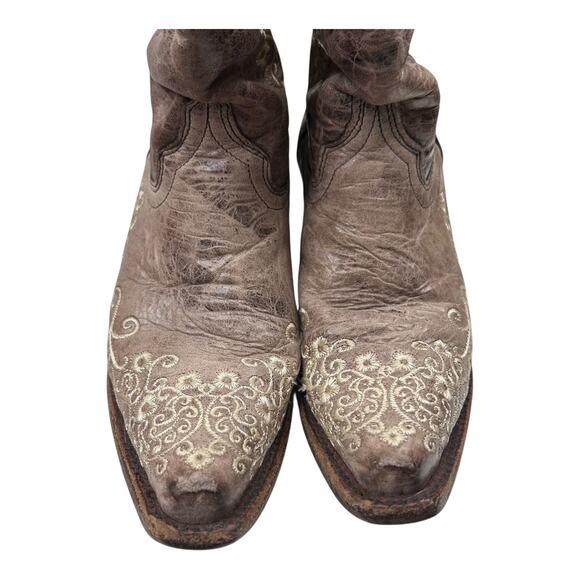 Corral Teens Brown Crater Embroidered Western Boots Square Toe Size 2 - Picture 5 of 11